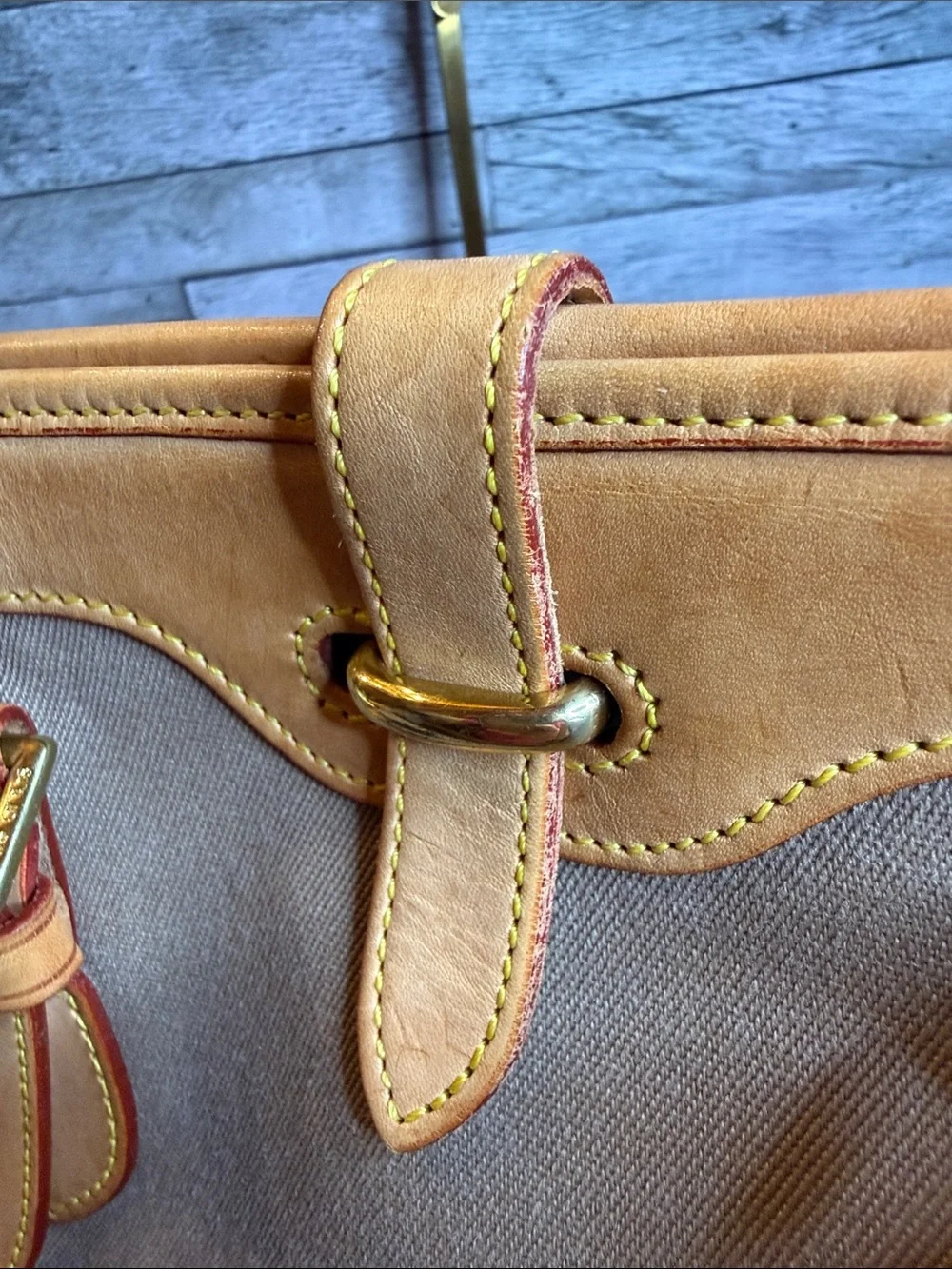 Vintage Dooney & Bourke USA Canvas Bucket Tote British Tan Leather Duck Tag